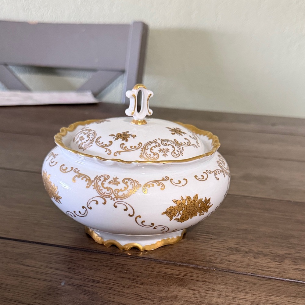 EReichenbach Fine China Covered Candy Dish Gold Floral Germany 5”